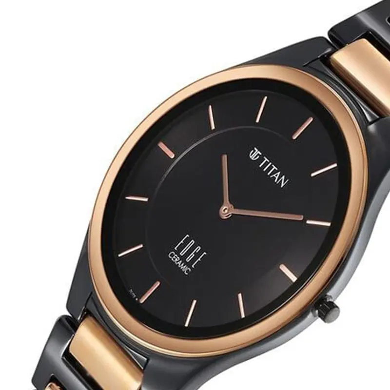 Titan Edge Ceramic Black Dial Two-tone Men’s Watch- 1696KC01